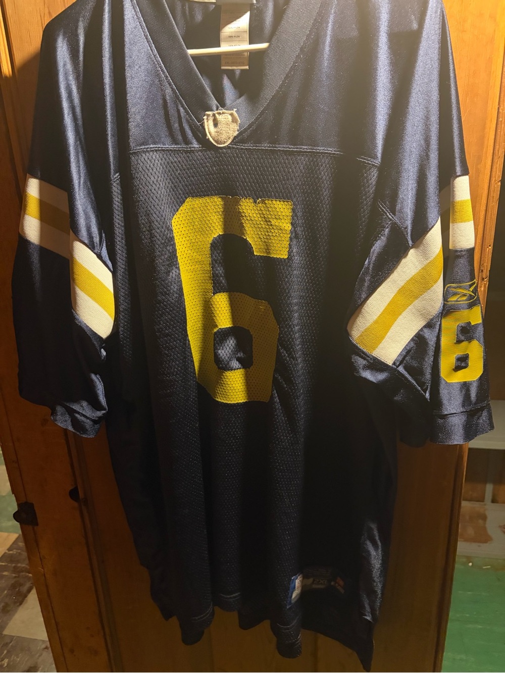 Reebok Navy Football Jersey with Yellow Number 6
